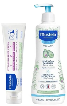 Mustela Yenidoğan Saç Ve Vücut Şampuanı 500 Ml + Mustela Vitamin Bariyer Pişik Önleyici Krem 100 ml