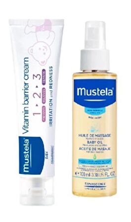 Mustela Vitamin Bariyer Pişik Önleyici Krem 100 ml + Mustela Baby Massage Oil Nemlendirici ve Rahatlatıcı Bebek Yağı 100 ml