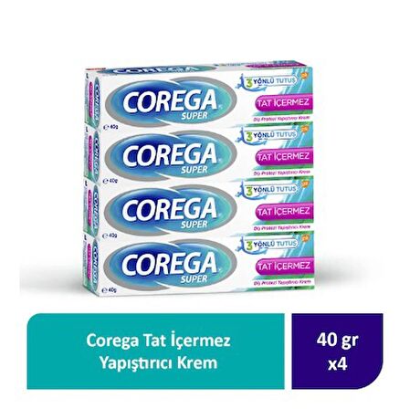 Corega Gün Boyu Güçlü Tutuş Diş Protez Yapıştırıcı Tat İçermez Krem 40 gr 4 Adet