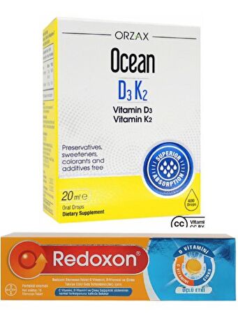 Ocean D3k2 Damla 20 ml + Redoxon Vitamin C 1000 mg Efervesan 15 Tablet