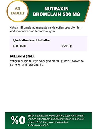 Nutraxin Bromelain 60 Kapsül 2 Adet