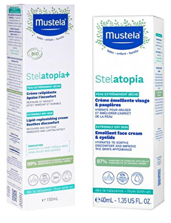 Mustela Stelatopia Lipit Yenileyici Krem 150 ml + Stelatopia Emollient Face Cream Yüz Kremi 40 ml