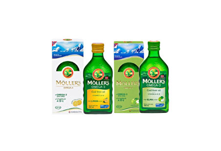 Möller's Omega-3 Limon Aromalı Şurup 250 ml + Möller's Omega-3 Elma Aromalı Şurup 250 ml