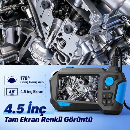 YS-3K30M 5 Metre 360° Derece Endoskop Kamera 9 mm Çift Lens – 4.5 İnç IPS Ekranlı 1080P Boru ve Motor Görüntüleme Kamerası