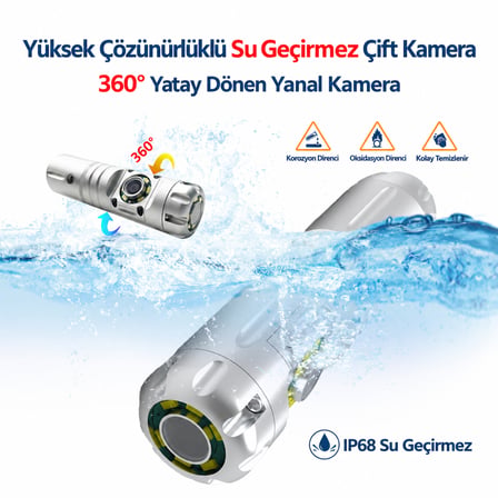 CR-110 30 Metre Sert Kablo Yılan Kamera - IPS Ekran 1080p Endüstriyel 360 Derece Kamera