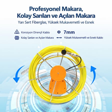 CR-110 30 Metre Sert Kablo Yılan Kamera - IPS Ekran 1080p Endüstriyel 360 Derece Kamera