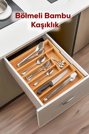 Orvani Ayarlanabilir Bambu Çekmece İçi Kaşıklık Ayarlanabilir 5 ve 7 Bölmeli