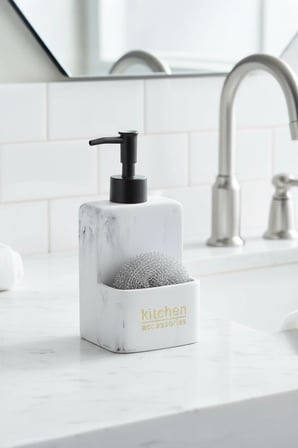 Kavren Polyresin Hazneli Sıvı Sabunluk – Sünger Bölmeli Mutfak Deterjanlık 500 ml (Sünger Hediyeli)