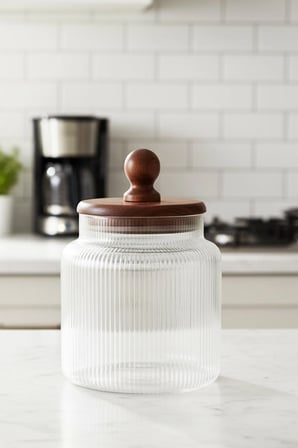 Valden Cam Akasya Vakum Kapaklı Saklama Kabı – Çay Kahve Bakliyat Kavanozu 900 ml