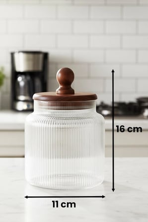 Valden Cam Akasya Vakum Kapaklı Saklama Kabı – Çay Kahve Bakliyat Kavanozu 900 ml