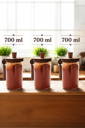 Liya Cam Akasya Vakum Kapaklı Kaşıklı Saklama Kabı – Şekerlik, Çay ve Kahve Kavanozu 700 ml 3 ADET