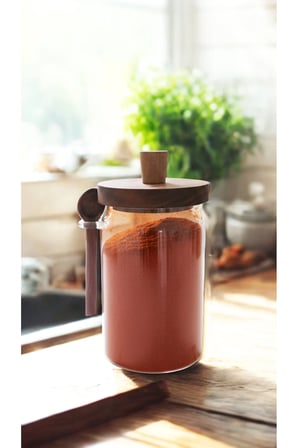 Liya Cam Akasya Vakum Kapaklı Kaşıklı Saklama Kabı – Şekerlik, Çay ve Kahve Kavanozu 700 ml 3 ADET