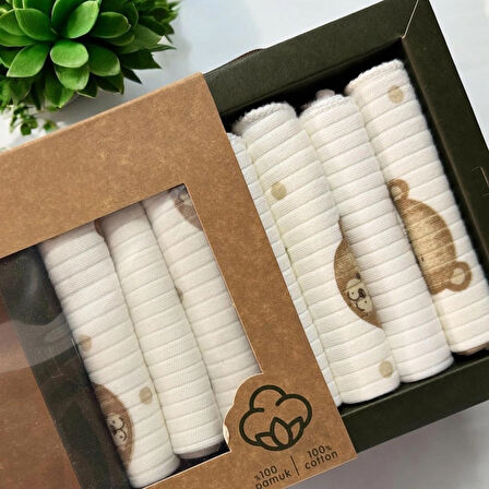 %100 Pamuklu Organik Kız - Erkek Bebek Ağız Mendili 7'li Set Kutulu