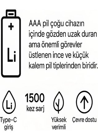 Type-c Şarjlı mwh .v Şarj Edilebilir ’li Aaa İnce Pil - Lityum Iyon Batarya