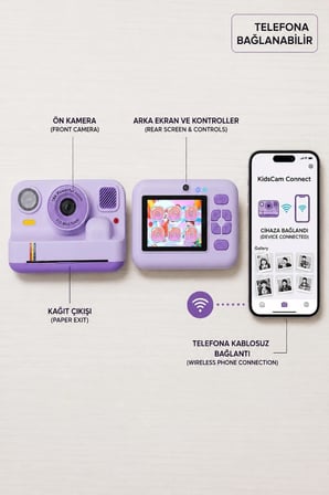 Çocuk Anında Baskılı Fotoğraf Makinesi 16Mp Dijital Kamera 1080P Video Wifi Telefon Destekli