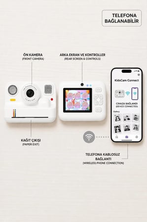Çocuk Anında Baskılı Fotoğraf Makinesi 16Mp Dijital Kamera 1080P Video Wifi Telefon Destekli