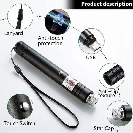 Fithome 100Mw Desen Başlıklı Usb Şarjlı Yeşil Lazer Pointer