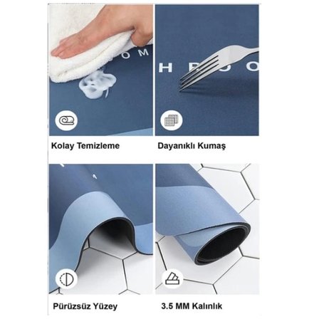 Süper Su Emici Kaymaz Tabanlı Banyo Paspası ( 40X60 )Cm