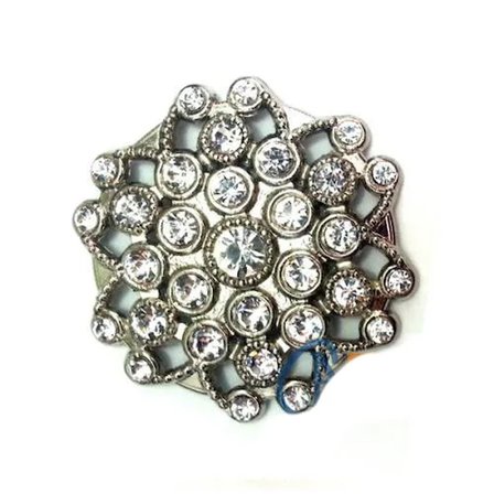 Taşlı Yuvarlak Broş, Sandık Süsü 4,5 Cm - Nikel, 1 Adet
