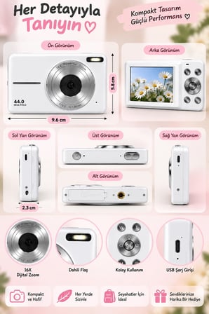 4K Figürlü Çantalı Dijital Video Kamera 44Mp 16X Zoom Işıklı Kart Dijital Fotoğraf Makinesi 64Gb Haf