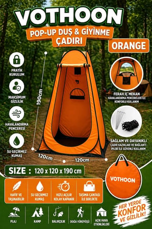 Otomatik Kabin Giyinme Çadırı 120X120X190 Cm Üst Havalandırma Yan Pencereli Duş & Wc Çadırı