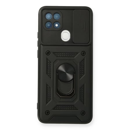 Oppo A15 Kılıf Pars Lens Yüzüklü Silikon - Siyah