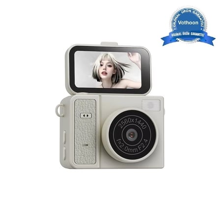2K Mini Dijital Video Kamera Flaşlı Dijital Vlog Mini Fotoğraf Makinesi Türkçe Menü Bej