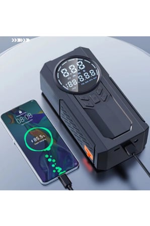 Şarjlı 8.000 Mah Taşınabilir Çanta Araç Akü Şarj Takviyeli Işıklı Hava Kompresörü Powerbankli