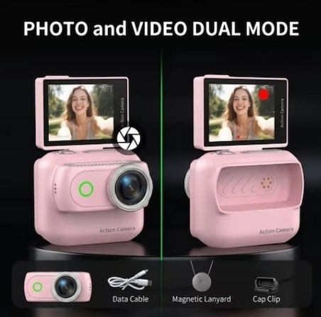 1080P Dijital Video Kamera (32Gb) Kart Dijital Vlog Fotoğraf Makinesi Türkçe Pembe