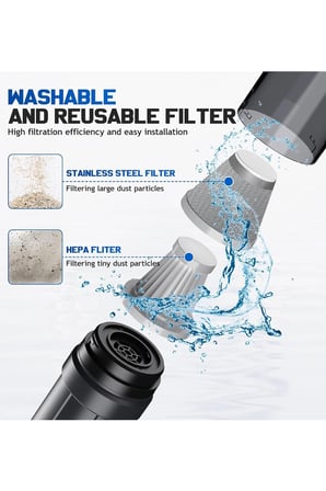 Araç Süpürgesi Şarjlı 120W 20.000Pa Göstergeli Yeni Nesil Metal Filtre Extra Vakum Üfleme