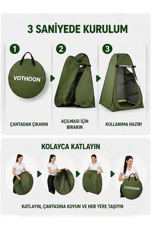 Otomatik Kabin Giyinme Çadırı 120X120X190 Cm Üst Havalandırma Yan Pencereli Duş & Wc Çadırı