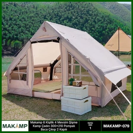 6 Kişilik 4 Mevsim 2 Kapılı Tavan Pencereli Şişme Çadır 300*210*200Cm