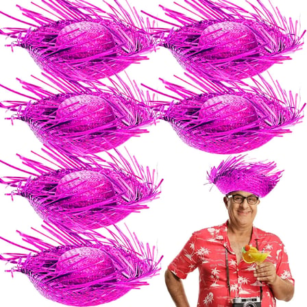 Tropikal Parti Pembe Fuşya Hasır Hawaii Şapkası 13X36 Cm