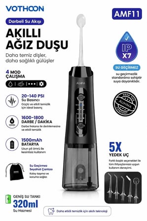 Şarjlı Ağız Duşu Bakım 4 Modlu Arası Temizleyici 320Ml 5 Başlıklı 1500 Mah