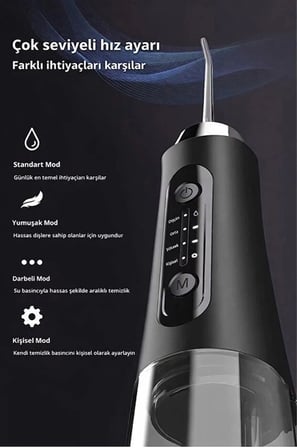 Şarjlı Ağız Duşu Bakım 4 Modlu Arası Temizleyici 320Ml 5 Başlıklı 1500 Mah