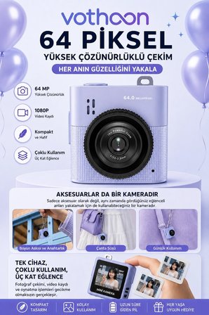 Dijital Kamera 64Mp 16X Digital Zoom 1.4’’Ekranlı Video Kamera Taşınabilir Tasarım