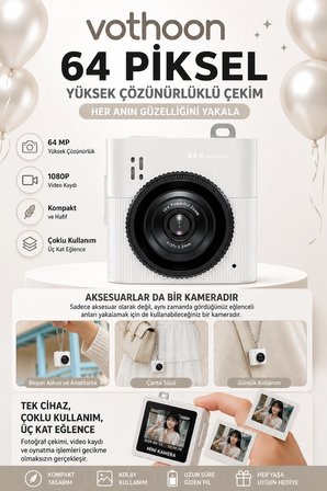 Dijital Kamera 64Mp 16X Digital Zoom 1.4’’Ekranlı Video Kamera Taşınabilir Tasarım Beyaz