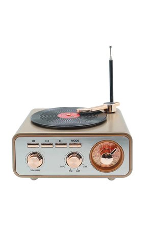 Metalik Nostaljik Tasarım Plak Çalar Görünümlü Radyolu Hoparlör Müzik Plak