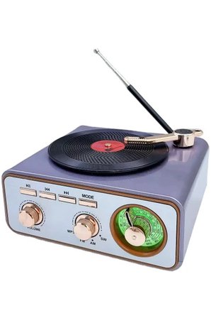 Metalik Nostaljik Tasarım Plak Çalar Görünümlü Radyolu Hoparlör Müzik Plak