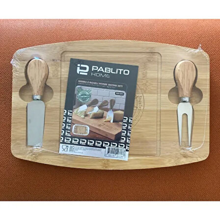 Pablito Home Bambu 2 Bıçaklı Peynir Tabağı Seti