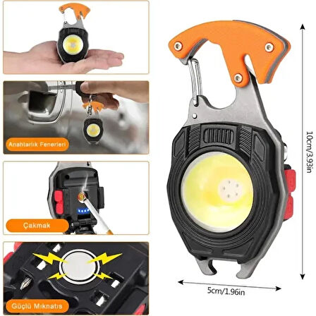 Q-Max Çok Fonksiyonlu Mini Led Lamba Anahtarlık ve Çakmak USB Şarjlı Kamp İçin Taşınabilir Tam 7 Modlu