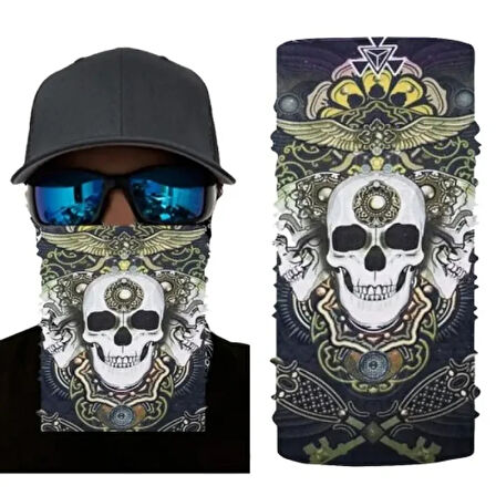 Siyah Beyaz Kafatası Baskılı Boyunluk (Baf,Bandana) 28x45 cm