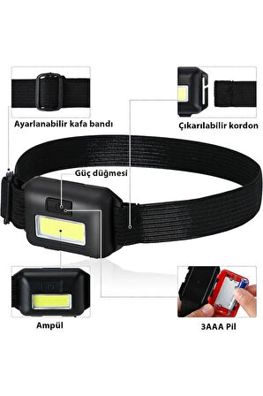 WATTON WT-615 6 MOD ŞARJLI EL FENERİ PROJEKTÖR TİPİ + Kafa Bantlı Led Işık Ayarlanabilir Kafa Lambası