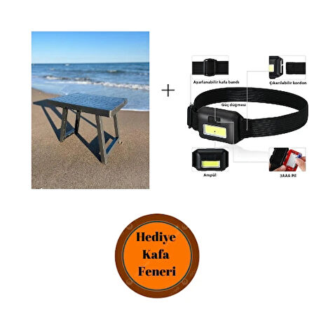 Katlanabilir Piknik Sehpası 50x40x40 cm + Kafa Bantlı Led Işık Ayarlanabilir Kafa Lambası