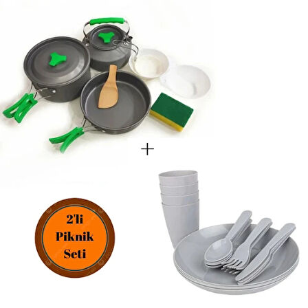 Orcamp OUT-1150 3'LÜ Kamp Mutfak Seti + Piknik Seti – 20 Parça-MercampOutdoor(Gri)