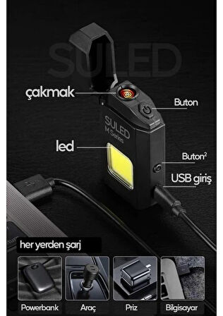 Şarjlı Çakmak USB Şarjlı LED Fener M Serisi Kamp Çakmağı Cob LED Ce Rüzgardan Etkilenmez