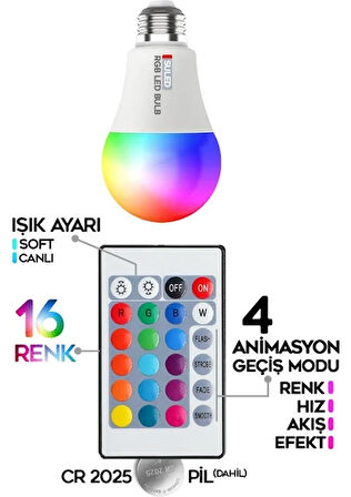 2 Adet Rgb LED Ampül Kumandalı Ambiyans Aydınlatma Tasarruflu Lamba Renk Değiştiren LED Işık