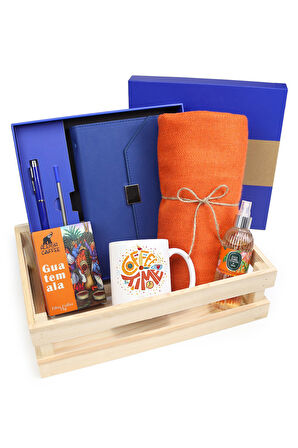 Kutulu Defter Kalem Seti & Kalın Şal & Filtre Kahve & Kupa & Kolonya Hediye Seti