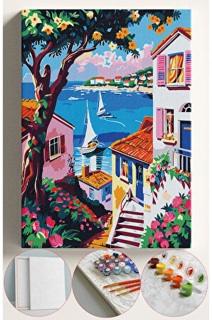 Sayılarla Boyama Seti Numaralı Tuval Fırça Boya 40x50 Cm - MERDİVEN MANZARA