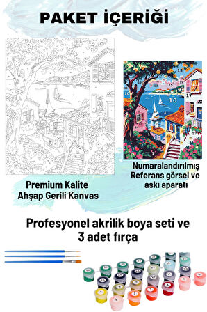 Sayılarla Boyama Seti Numaralı Tuval Fırça Boya 40x50 Cm - MERDİVEN MANZARA